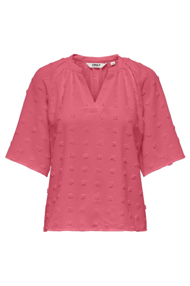 ONLIVANA LIFE 34 DOBBY V-NECK TOP W 15353159 CORAL PARADISE